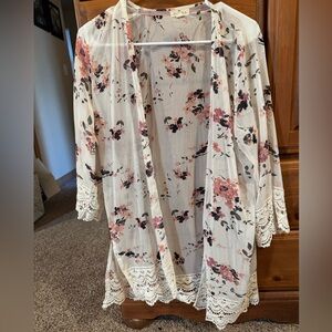 Floral Lace Trim Cardigan